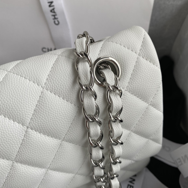 HOT SALE CL A01112 White Large 2.55 Calfskin Leather Flap Bag