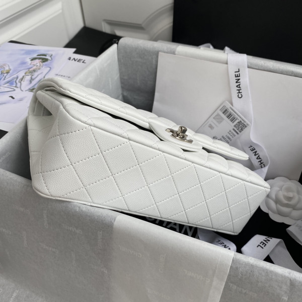 HOT SALE CL A01112 White Large 2.55 Calfskin Leather Flap Bag