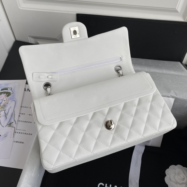 HOT SALE CL A01112 White Large 2.55 Calfskin Leather Flap Bag