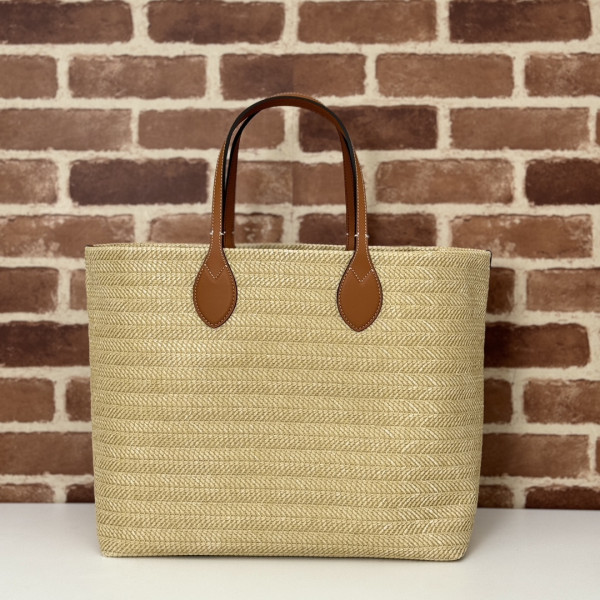 HOT SALE GUCCI MEDIUM STRAW-EFFECT TOTE