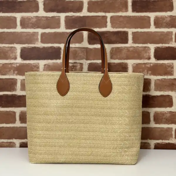 Affordable GUCCI MEDIUM STRAW-EFFECT TOTE