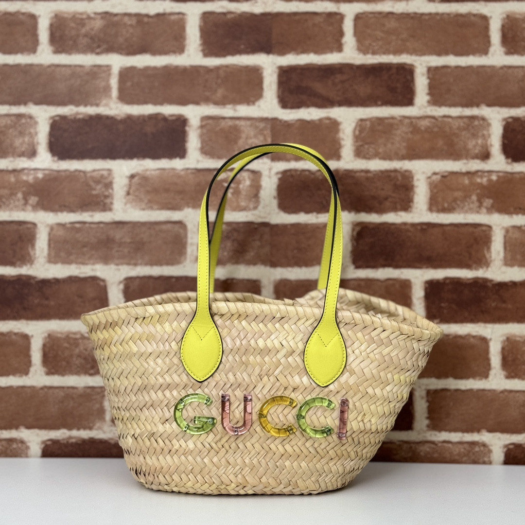 HOT SALE GUCCI MINI STRAW TOTE WITH GUCCI LOGO