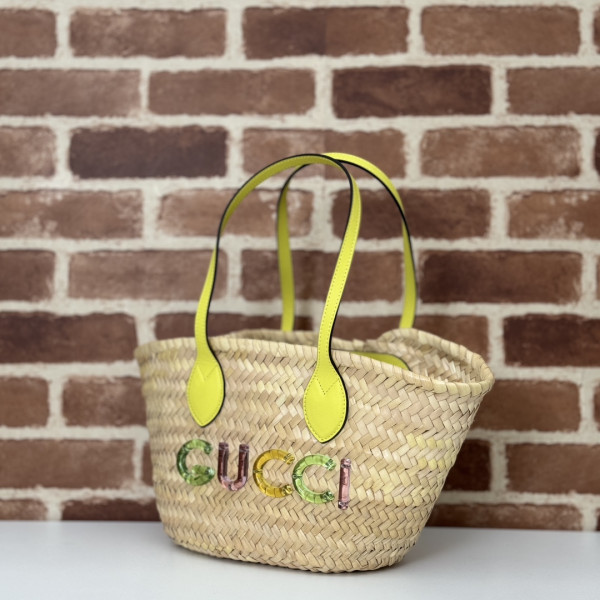 HOT SALE GUCCI MINI STRAW TOTE WITH GUCCI LOGO