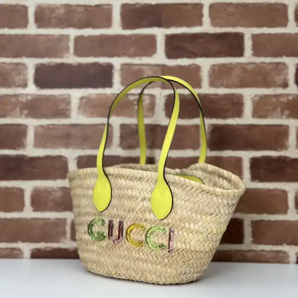 First bag ru GUCCI MINI STRAW TOTE WITH GUCCI LOGO