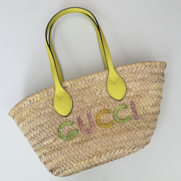 HOT SALE GUCCI MINI STRAW TOTE WITH GUCCI LOGO