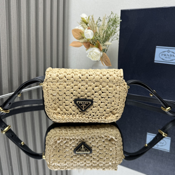 HOT SALE Prada Crochet and leather shoulder bag