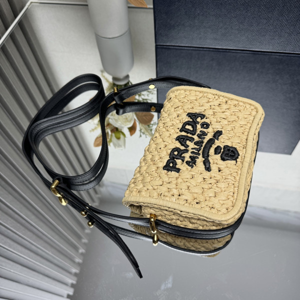 HOT SALE Prada Crochet and leather shoulder bag