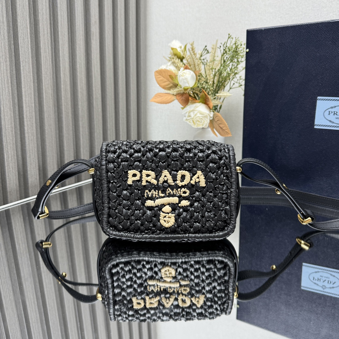 HOT SALE Prada Crochet and leather shoulder bag