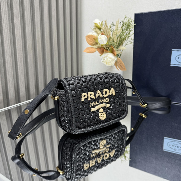 HOT SALE Prada Crochet and leather shoulder bag