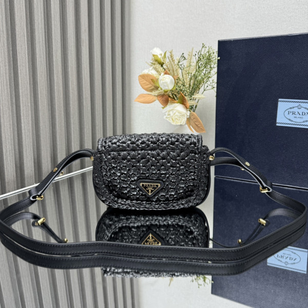 HOT SALE Prada Crochet and leather shoulder bag