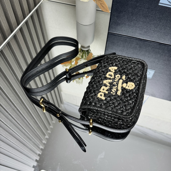 HOT SALE Prada Crochet and leather shoulder bag