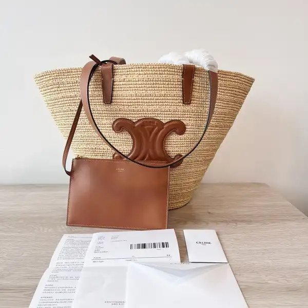 Affordable MEDIUM SUPPLE CELIN* CLASSIC PANIER in Raffia and calfskin