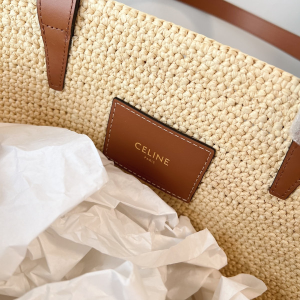 HOT SALE MEDIUM SUPPLE CELIN* CLASSIC PANIER in Raffia and calfskin