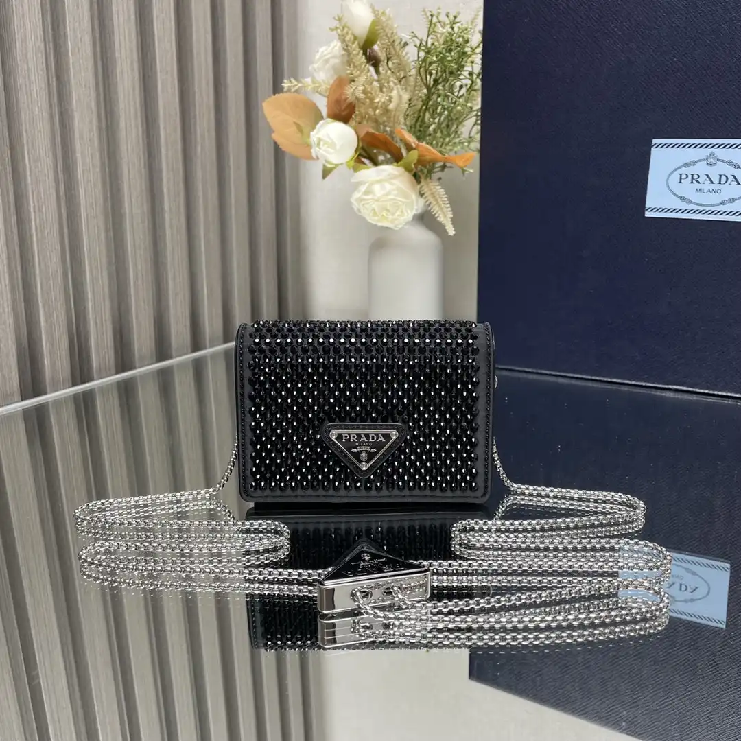 PRADA Cardholder with shoulder strap and crystals