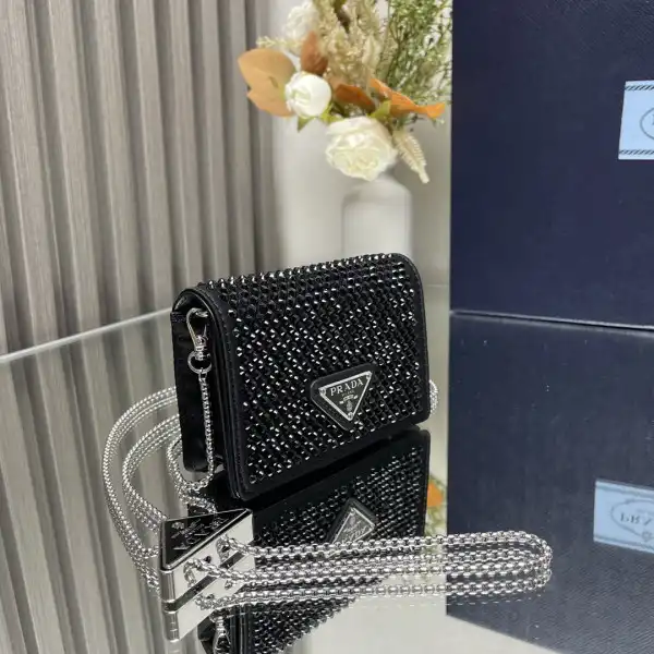 PRADA Cardholder with shoulder strap and crystals