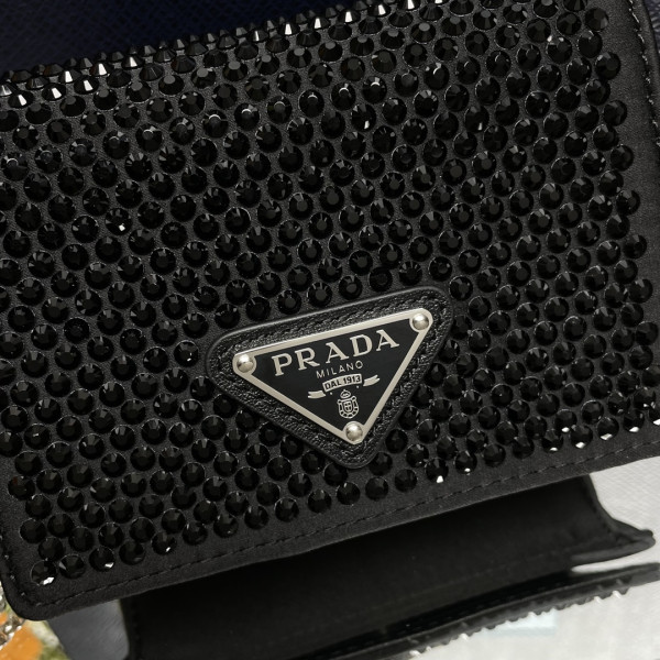 HOT SALE PRADA Cardholder with shoulder strap and crystals