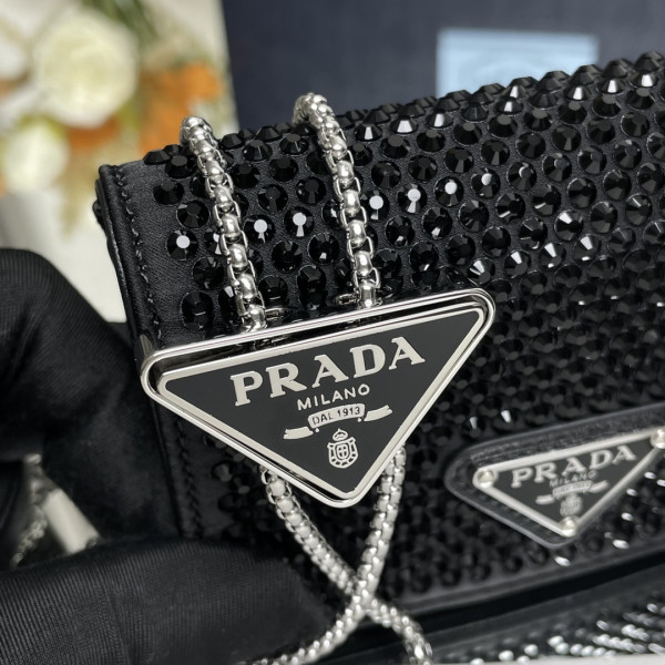 HOT SALE PRADA Cardholder with shoulder strap and crystals