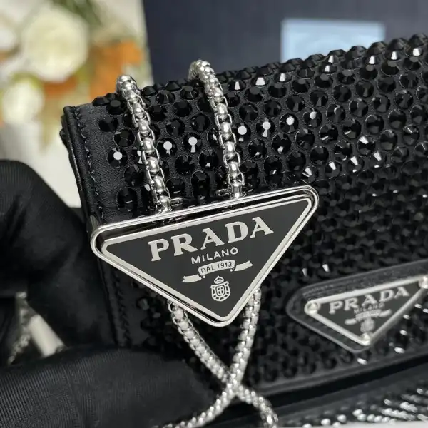 PRADA Cardholder with shoulder strap and crystals