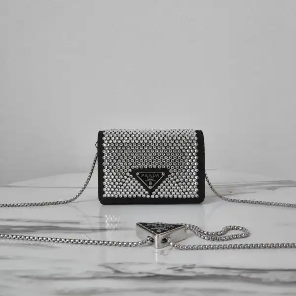 PRADA Cardholder with shoulder strap and crystals