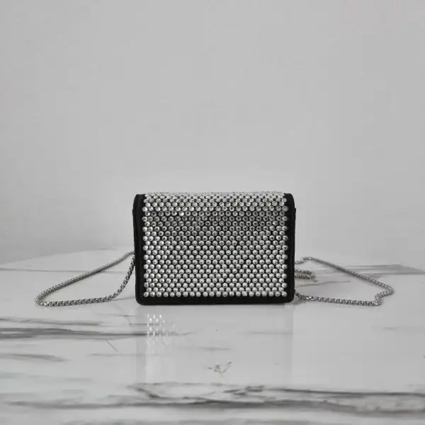 PRADA Cardholder with shoulder strap and crystals