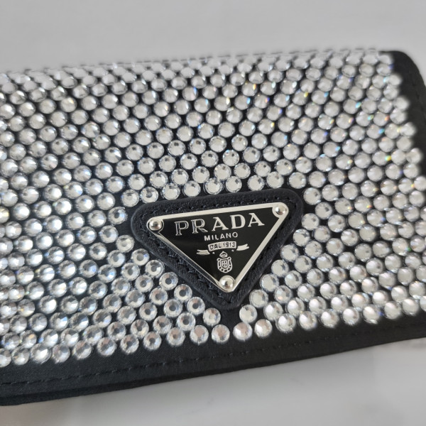 HOT SALE PRADA Cardholder with shoulder strap and crystals