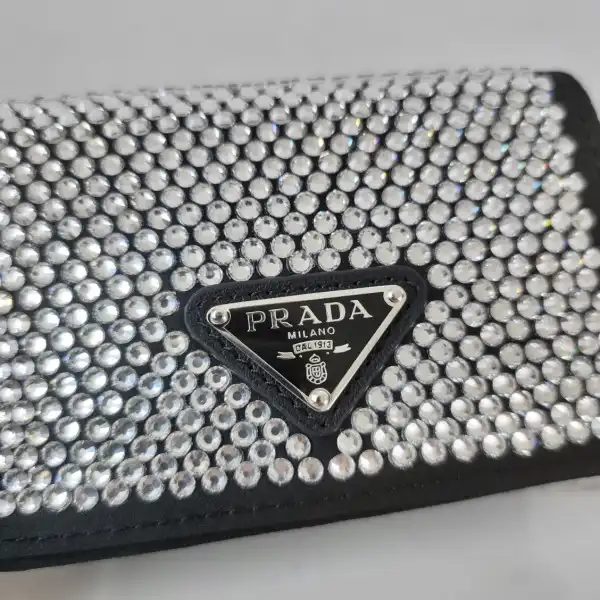 PRADA Cardholder with shoulder strap and crystals