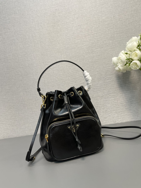 HOT SALE Prada Duet naplak patent leather bucket bag