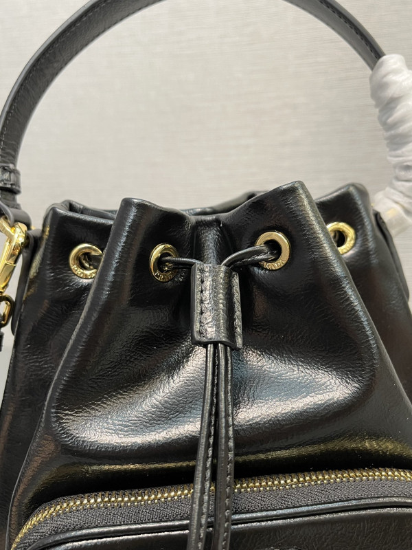 HOT SALE Prada Duet naplak patent leather bucket bag