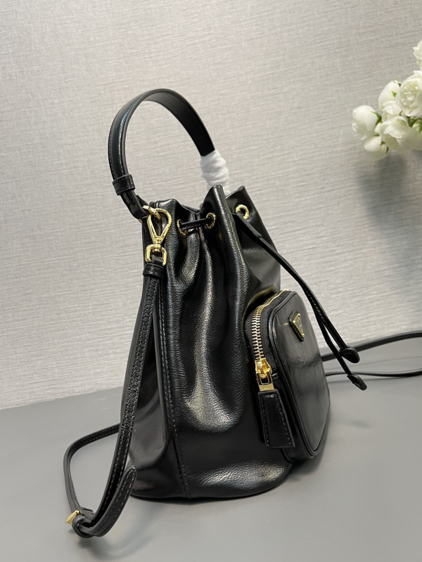 HOT SALE Prada Duet naplak patent leather bucket bag