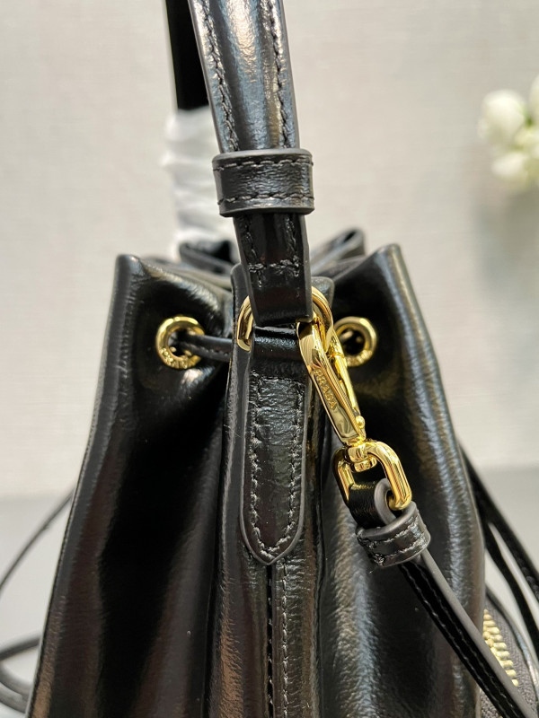 HOT SALE Prada Duet naplak patent leather bucket bag