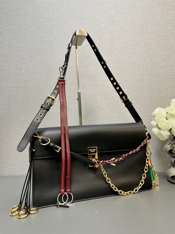 [FREE SHIPPING] Prada Soft Sound large leather shoulder bag with charms