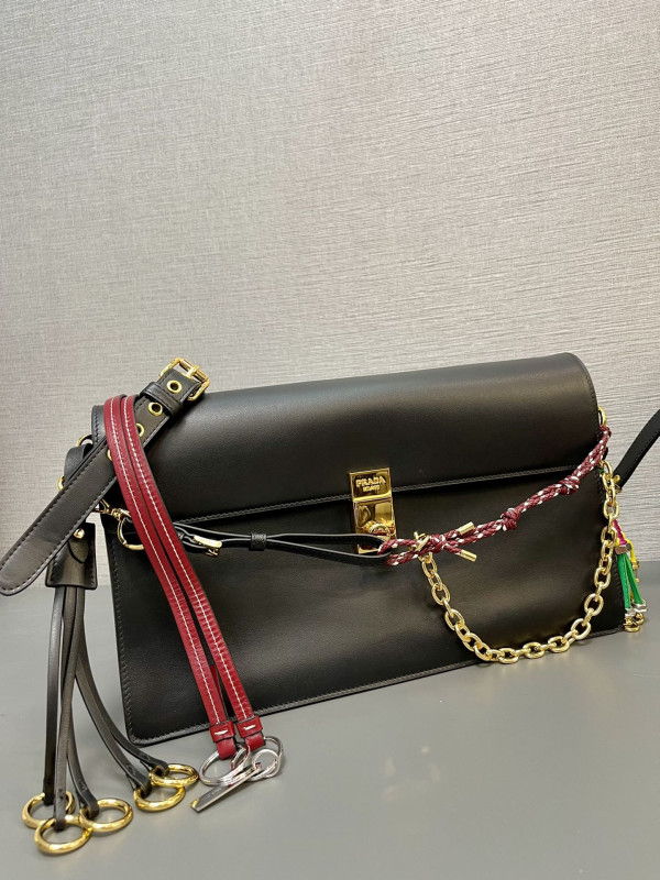 [FREE SHIPPING] Prada Soft Sound large leather shoulder bag with charms