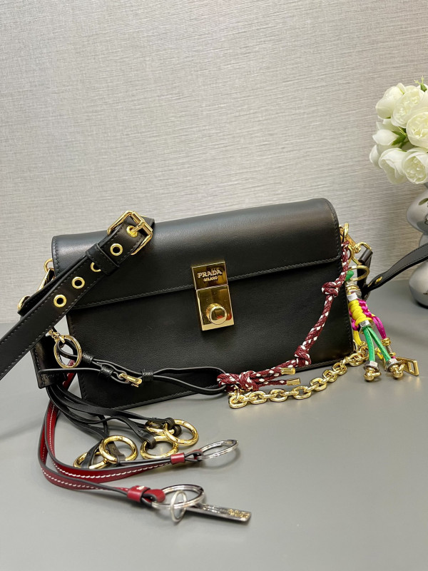 HOT SALE Prada Soft Sound small leather shoulder bag with charms