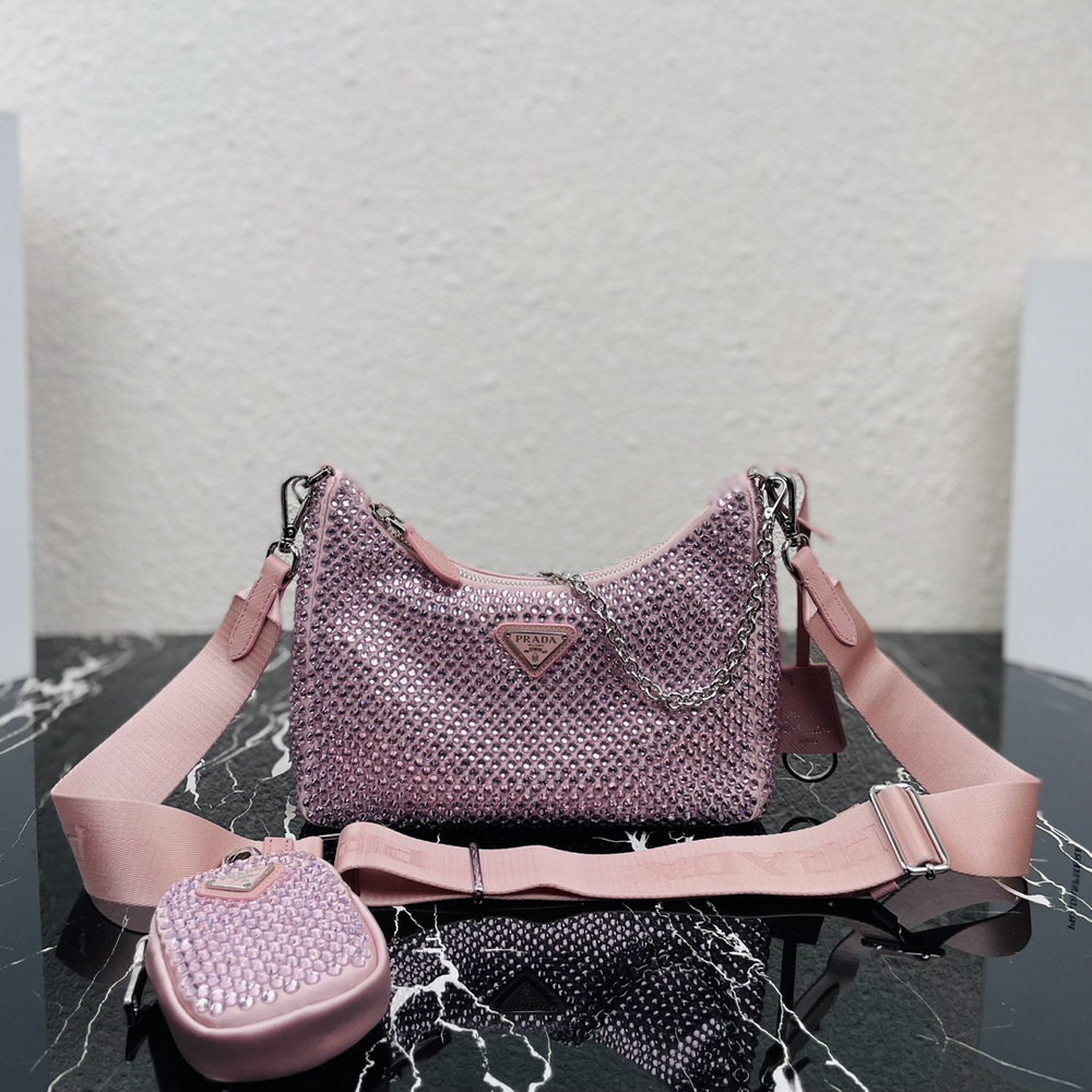 HOT SALE Prada Re-Edition 2005 satin bag with crystals