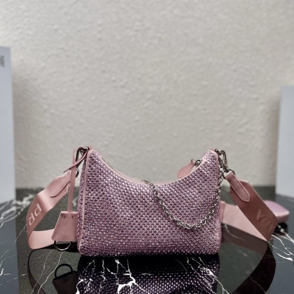 HOT SALE Prada Re-Edition 2005 satin bag with crystals