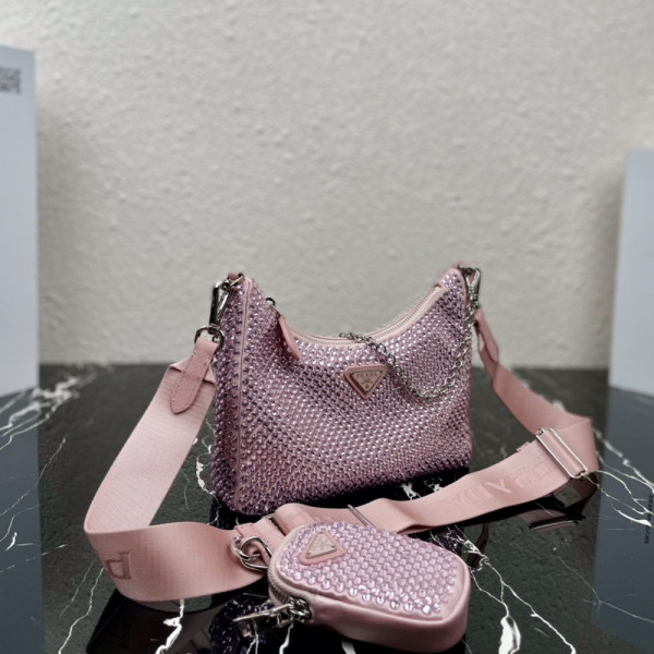 HOT SALE Prada Re-Edition 2005 satin bag with crystals