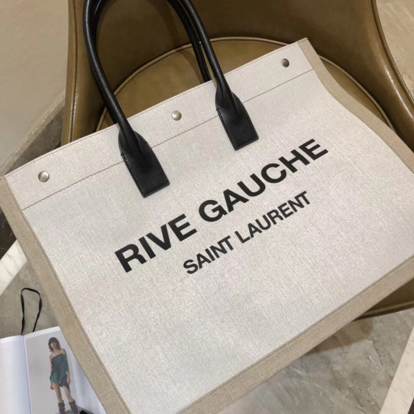 HOT SALE YSL RIVE GAUCHE TOTE BAG IN LINEN AND LEATHER