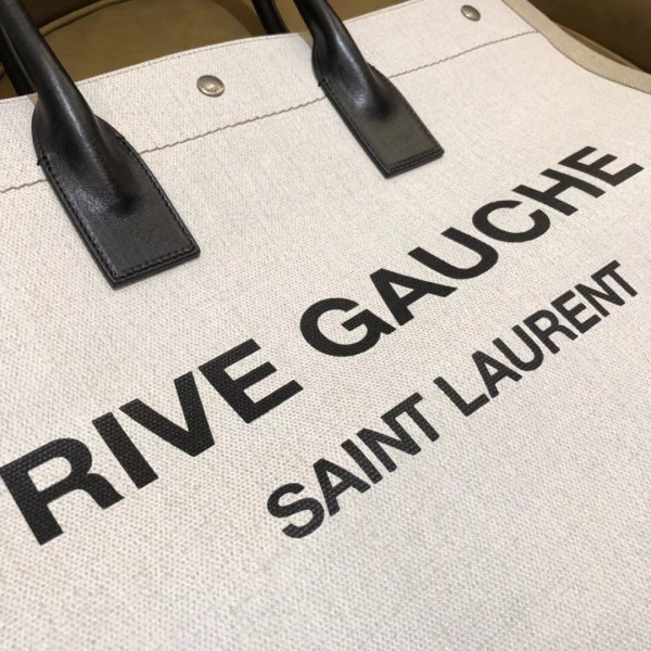 HOT SALE YSL RIVE GAUCHE TOTE BAG IN LINEN AND LEATHER