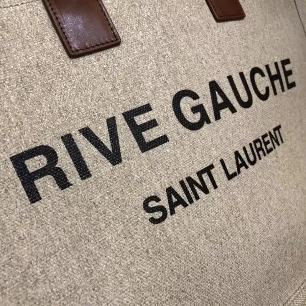 YSL RIVE GAUCHE TOTE BAG IN PRINTED LINEN AND LEATHER