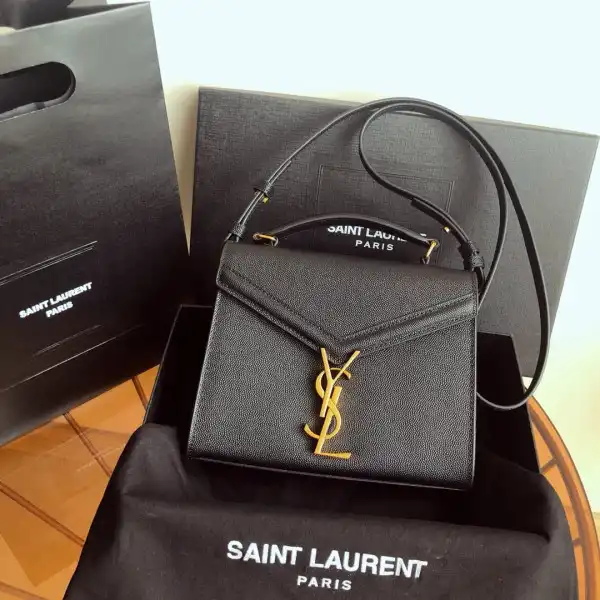 YSL CASSANDRA MINI TOP HANDLE BAG IN GRAIN DE POUDRE EMBOSSED LEATHER