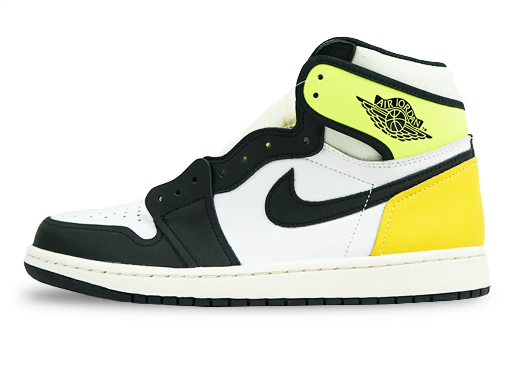 Jordan 1 Retro High White Black Volt University Gold