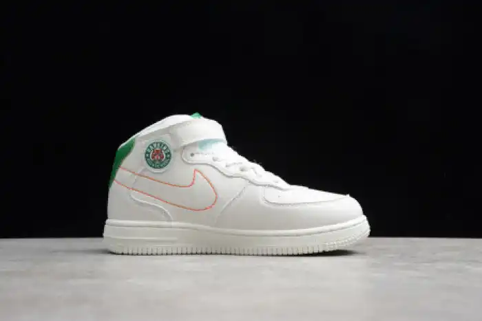 KIDS NIKE AIR FORCE 1 MID 07 WHITE GREEN ORANGE 314193-100