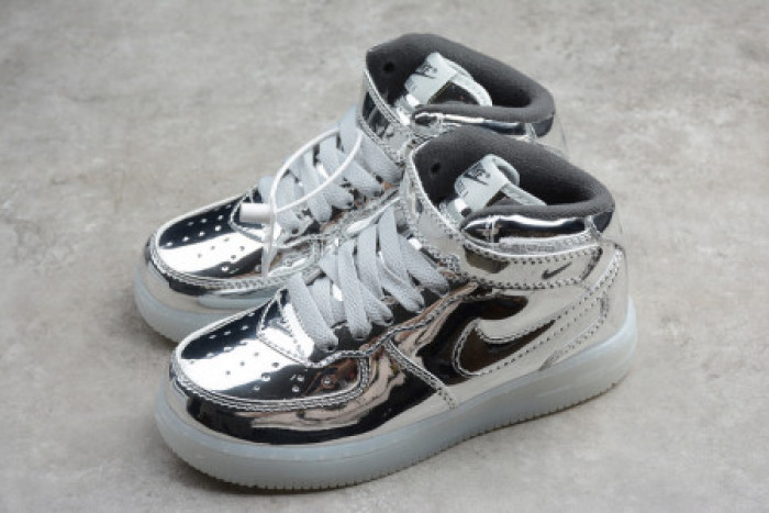 KIDS NIKE AIR FORCE 1 MID WB METALLIC SILVER 314197-8500