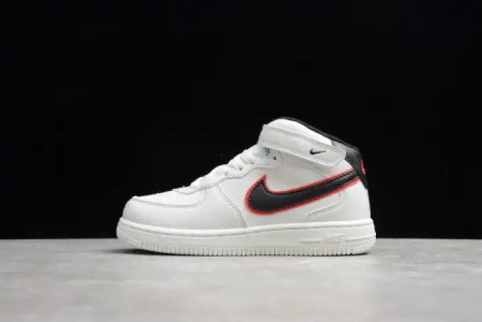 KIDS NIKE AIR FORCE 1 MID 07 WHITE BLACK RED 314197-101