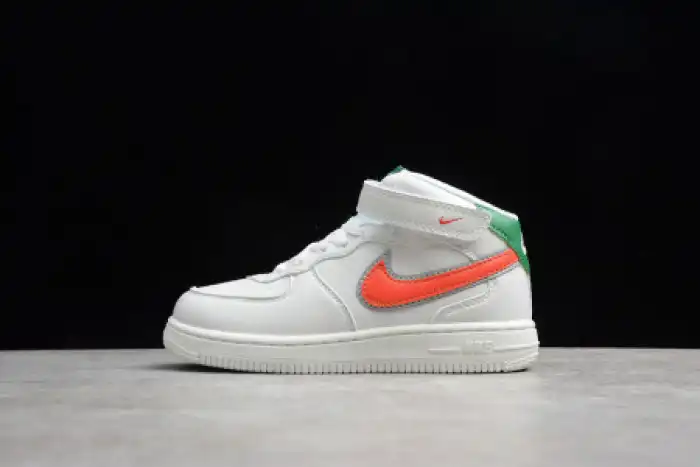 KIDS NIKE AIR FORCE 1 MID 07 WHITE GREEN ORANGE 314193-100