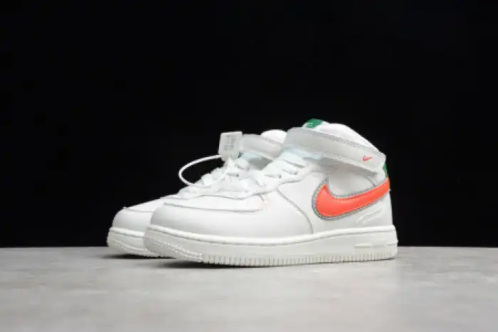 KIDS NIKE AIR FORCE 1 MID 07 WHITE GREEN ORANGE 314193-100