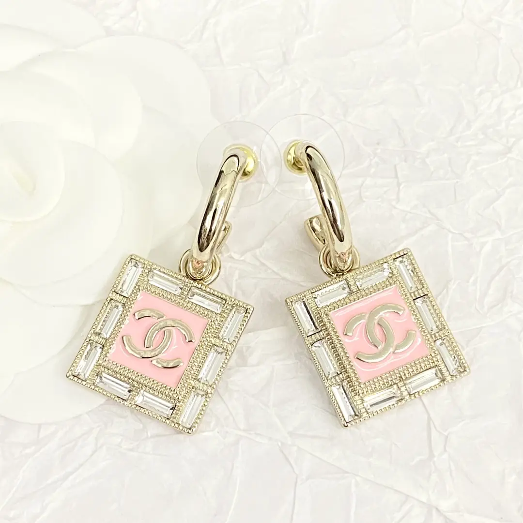 Chanel White and Pink Square Earrings