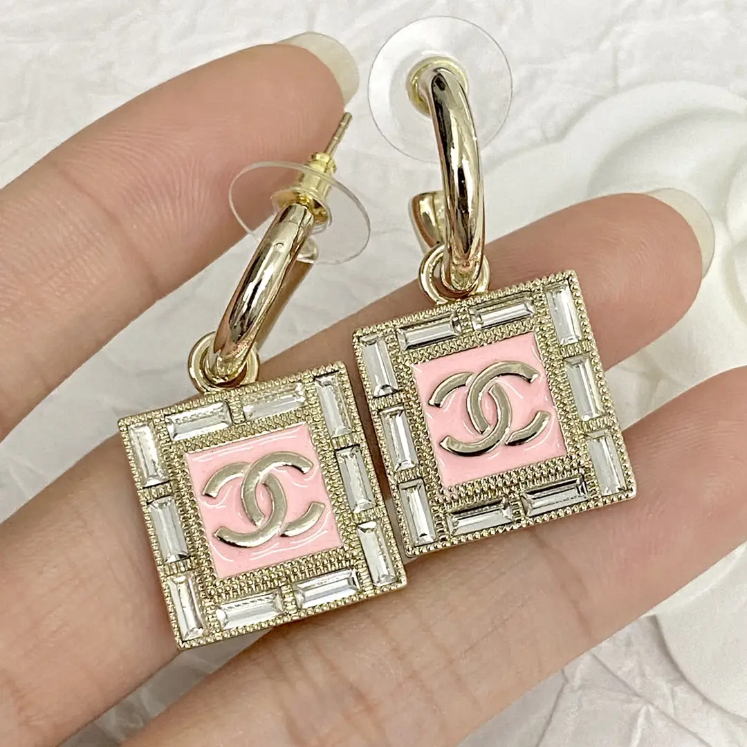 Chanel White and Pink Square Earrings