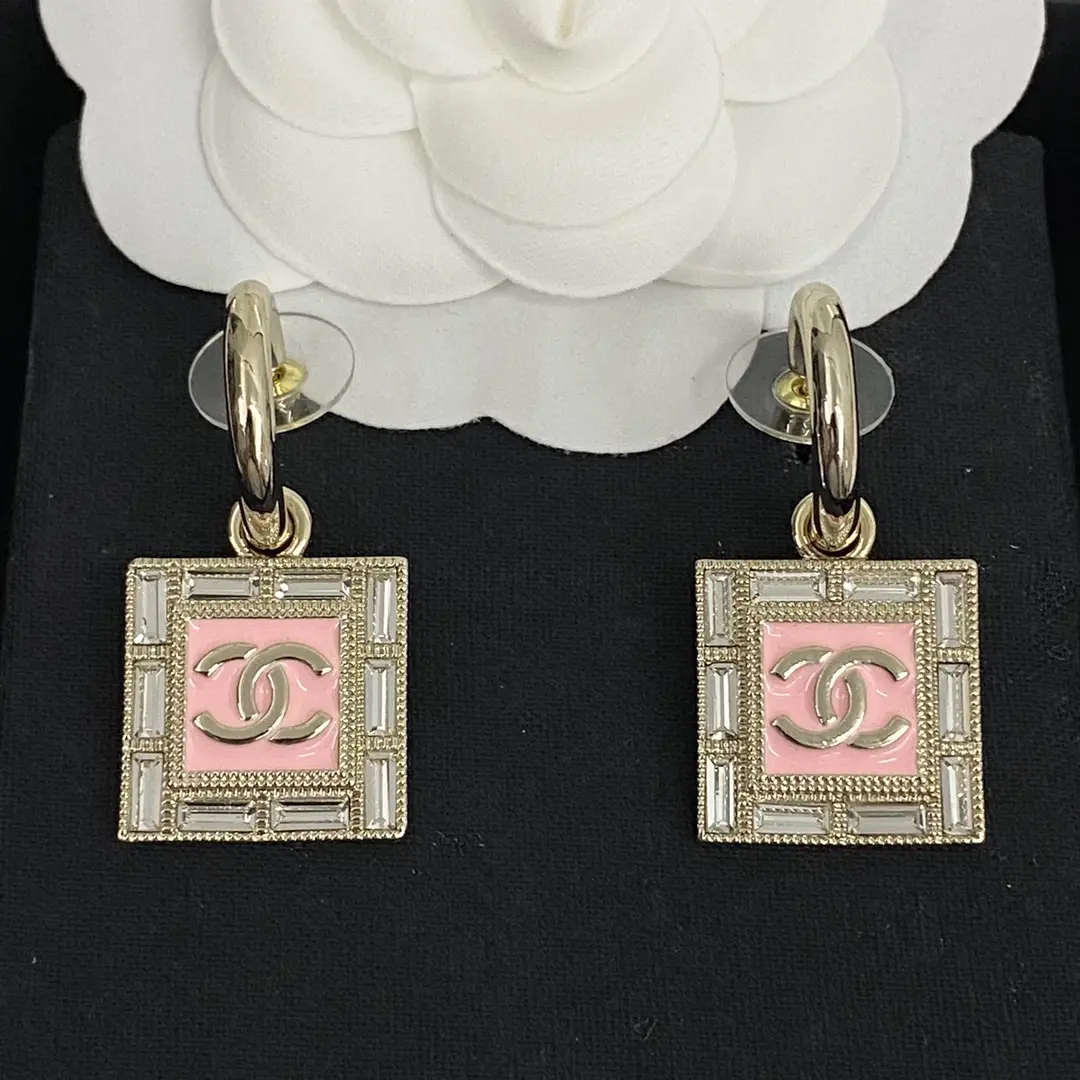 Chanel White and Pink Square Earrings