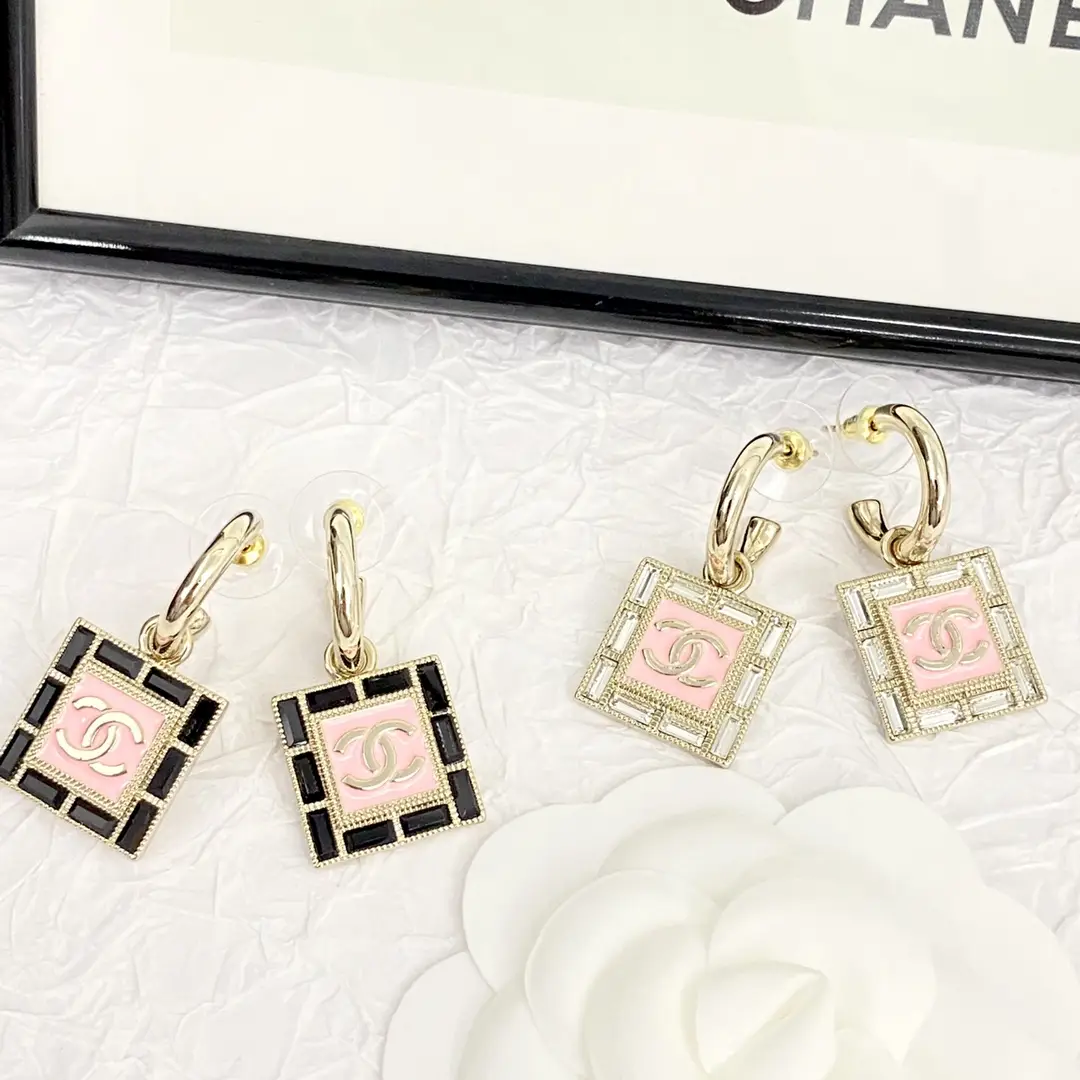 Chanel White and Pink Square Earrings